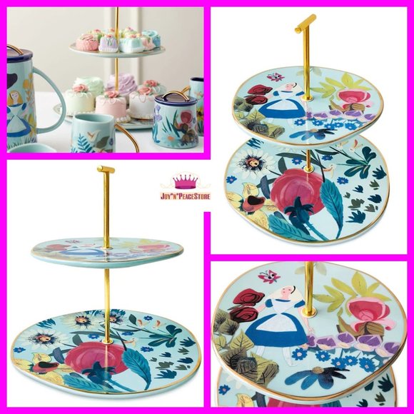 Disney Alice in Wonderland by Mary Blair Floral Teatime 2-Tiered Serving Tray - Picture 1 of 6